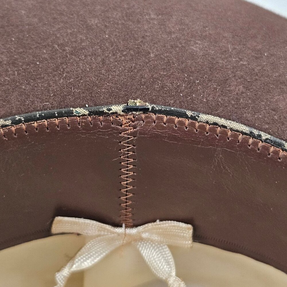 Stetson 3X Beaver Quality Brown Felt Western Hat Feather Band Hecht Co Wide Brim - Picture 9 of 11